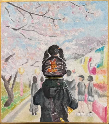 桜咲く道、視線の先に