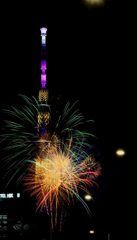 輝く塔と夜空の花束