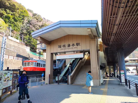 山の玄関口、赤い列車