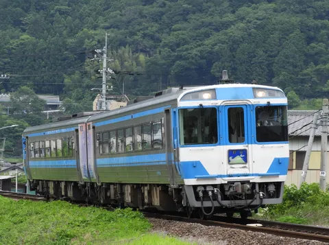 新緑と青い列車、旅の始まり