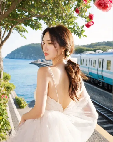 海辺の白いドレスの瞬間