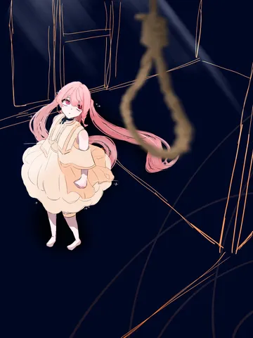 宙に浮く少女と影線