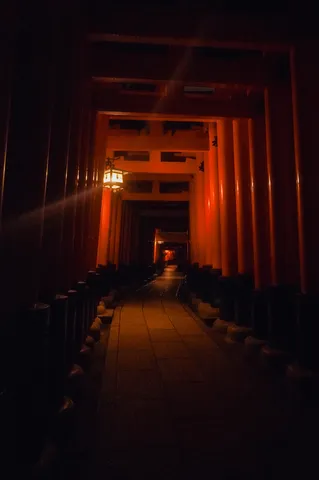 神聖な空間、千本鳥居の幻想的な夜