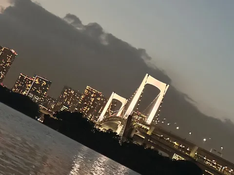 夜の海に浮かぶ光の橋影