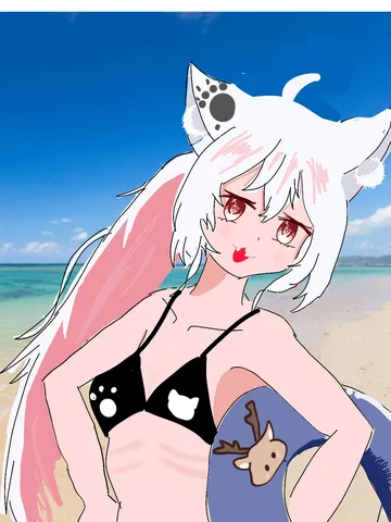 夏のビーチでアニマル耳の女の子