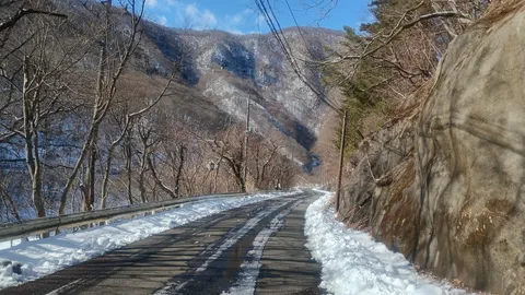 雪道の静かなカーブ