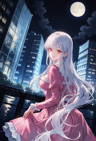 月夜の街と少女の夢