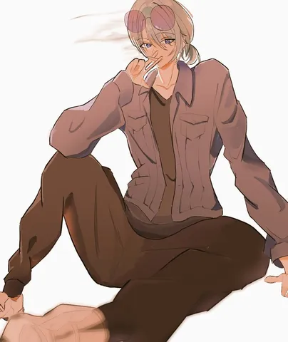 クールな視線と煙草のポーズ