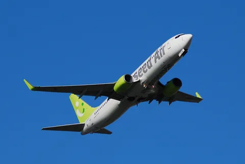 青空を突き進む、笑顔の旅客機