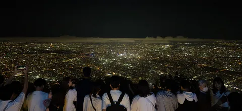 夜景を見つめる群衆の一瞬