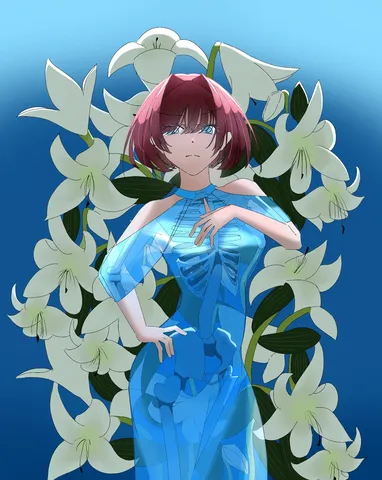白い花に包まれた青