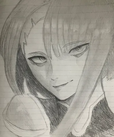 憂いを秘めた鉛筆の線画