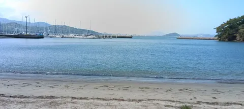 波打ち際から望む静かなマリーナ