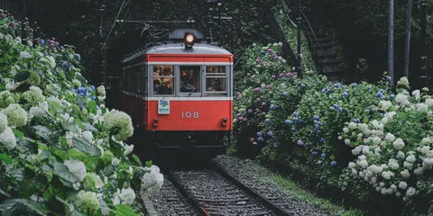 あじさいに包まれる旅路