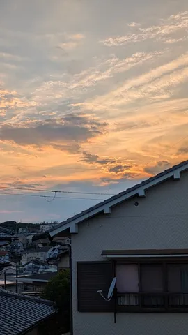 夕焼けに染まる街並みと屋根