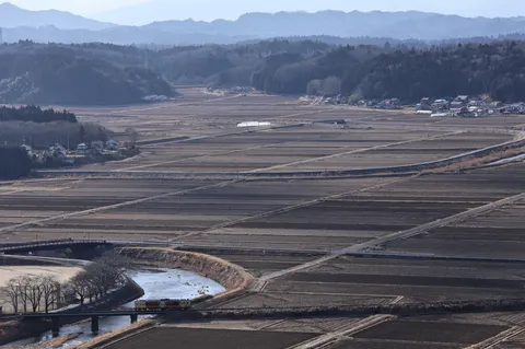 冬の田園を走る列車