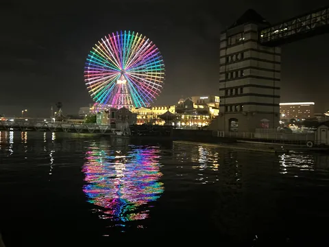 きらめく観覧車と水面のダンス