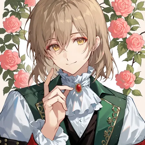 薔薇と少年、気品ある装い