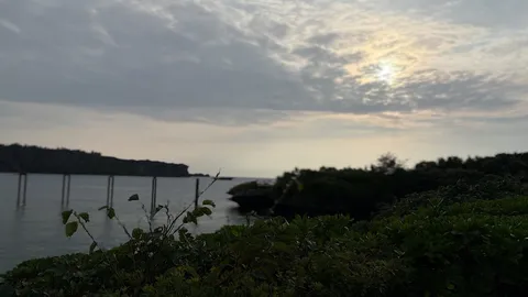 潮風と影の海辺風景