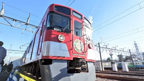 青空の下、輝く特別な赤い列車