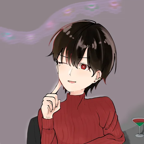 赤ニットとカクテルの夜