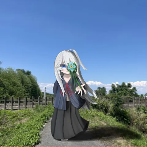 風に揺れる花と少女