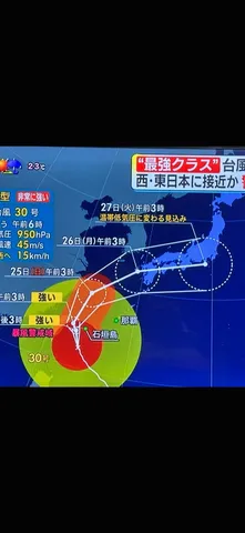青と赤が交差する台風地図