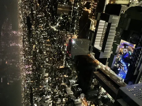 煌めく光と青が彩る都会の夜景