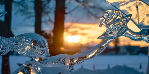 氷に宿る夕陽の煌めき
