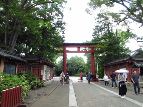 赤鳥居と新緑のコントラスト