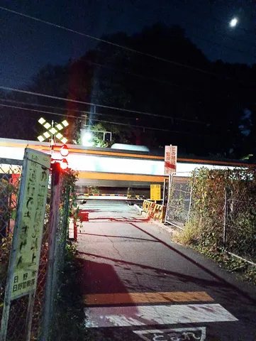 夜の踏切と静かな道