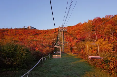 紅葉とリフトの静かな景色