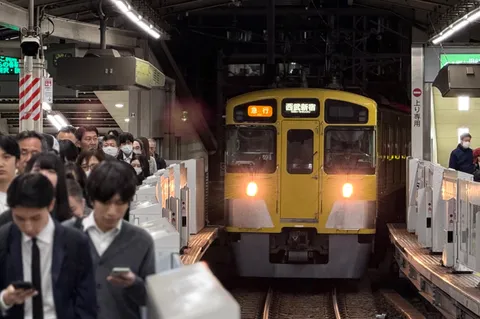 夕暮れ時の乗車口