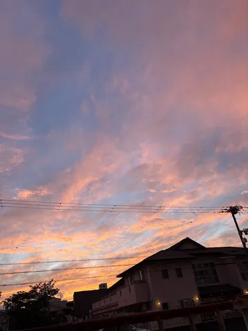 電線と共演する夕焼け空