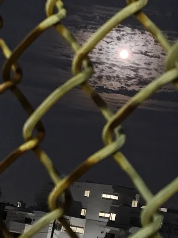 フェンス越しの月夜の灯り
