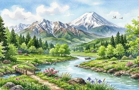絵画のような新緑の渓谷