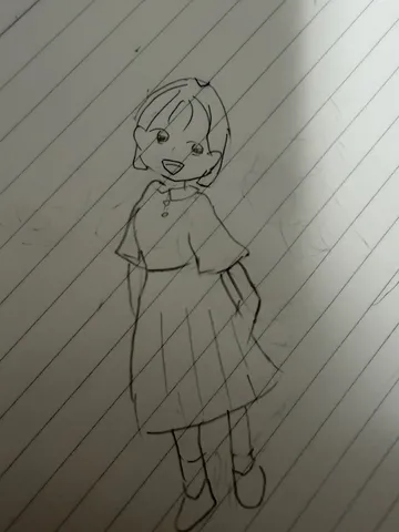 鉛筆の線、少女の微笑み