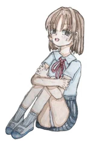 水彩タッチの憂鬱な少女