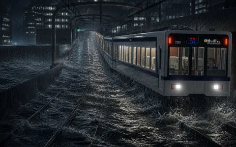 雨夜の地下鉄、水没寸前？
