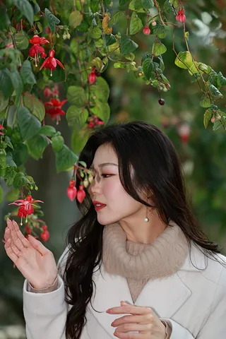 赤い花の揺れる小径