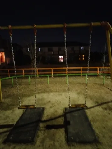 夜の公園、揺れるブランコ