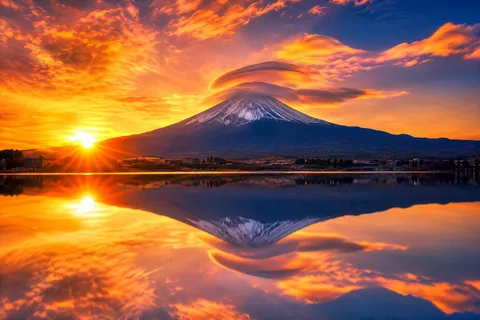 燃える空と逆さ富士