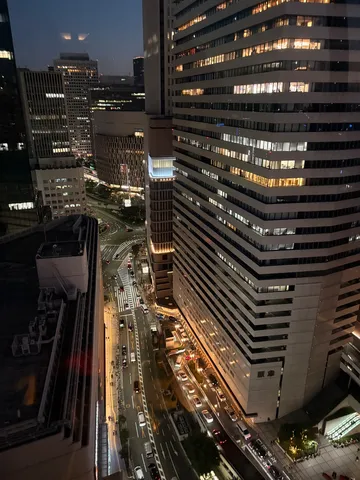 夜景の縦列が描く街路