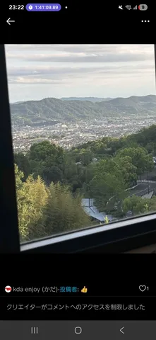 遠くの街と緑のコントラスト