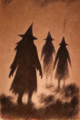 夜道を歩く三人の魔女
