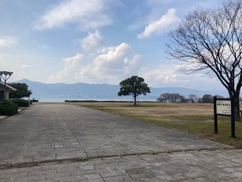 湖畔の広場、一本の木と空