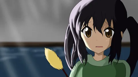 寂しげな瞳、ほうきの少女