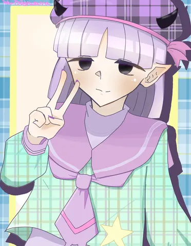 チェック柄に包まれた悪魔っ子