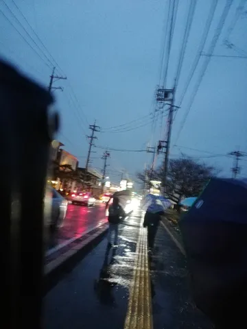 雨に濡れた街の傘光