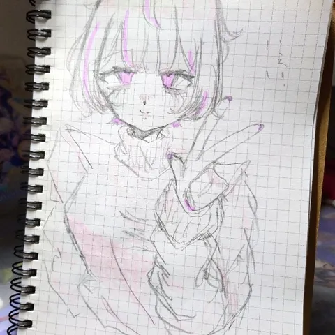 描かれた世界にピースサイン